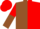 BROWN and RED (halved), sleeves reversed, RED cap