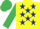 Yellow, Dark Blue stars, Emerald Green sleeves and cap