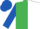 Emerald Green and White (halved), Royal Blue sleeves and cap