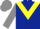 DARK BLUE, yellow chevron, grey sleeves & cap