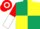 DARK GREEN & YELLOW QUARTERED,red & white halved slvs,red & white hooped cap