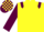 YELLOW, maroon epaulettes & sleeves, check cap