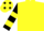 Yellow, Black and Yellow hooped sleeves, Yellow cap, Black spots