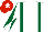 White, Dark Green braces, diabolo on sleeves, Red cap, White star