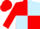Red and Light Blue (quartered), Red sleeves and cap