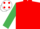 Red, Emerald Green sleeves, White cap, Red spots