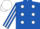 Royal Blue, White spots, striped sleeves, White cap