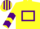 YELLOW, purple hollow box & chevrons on sleeves, striped cap