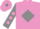 Mauve, grey diamond, grey sleeves, mauve diamonds, mauve cap, grey diamond