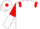 White, red epaulets, red and white halved sleeves, white cap, red diamond