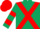 Dark green, red cross belts, hooped sleeves, red cap
