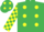 EMERALD GREEN, yellow spots, check sleeves, emerald green cap, yellow spots