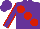 PURPLE, large red spots, red seams on sleeves, purple cap