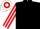 BLACK, RED and WHITE striped sleeves, hooped cap