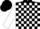 Black and white check, white sleeves, black cap