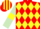 Red and Yellow diamonds, Light Green sleeves, Yellow armlets, striped cap