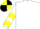 White, black and yellow chevrons on sleeves, quartered cap