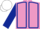 Mauve, dark blue seams and sleeves, white cap
