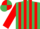 EMERALD GREEN & RED STRIPED, red sleeves, quartered cap