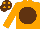 Orange, Brown disc, Brown cap, Orange spots