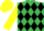 Emerald Green and Black diamonds, Yellow sleeves and cap