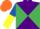 Purple and Emerald Green diabolo, Royal Blue and Yellow halved sleeves, Orange cap