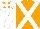 Orange, White cross belts and sleeves, White cap, Orange spots