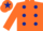 Orange, Dark Blue spots, Orange sleeves, Orange cap, Dark Blue star
