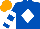 Royal Blue, White diamond, hooped sleeves, Orange cap