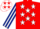 RED, WHITE stars, DARK BLUE and WHITE striped sleeves