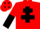 RED, black cross of lorraine, halved sleeves, red cap, black diamonds