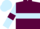 Maroon, Light Blue hoop, Light Blue sleeves, Maroon armlets, Light Blue cap