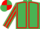 Emerald Green, Red seams, striped sleeves, quartered cap