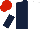 Dark Blue and White (halved), sleeves reversed, Red cap