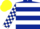 Dark Blue, White hoops, checked sleeves, Yellow cap