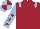 Maroon, light blue epaulets, light blue sleeves, maroon stars, quartered cap