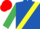 Royal blue, yellow sash, emerald green sleeves, red cap
