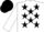 White, Black stars, White sleeves, Black cap