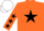 ORANGE, black star & stars on sleeves, white cap