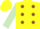 Yellow, brown spots, light green sleeves