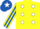 Yellow, White spots, Yellow and Royal Blue striped sleeves, Royal Blue cap, White star