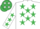 WHITE, emerald green stars