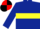DARK BLUE, yellow hoop & armlet, red & black quartered cap