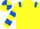 YELLOW, royal blue epaulettes, hooped sleeves, quartered cap