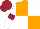 Orange and White (quartered), White sleeves, Maroon armlets, Maroon cap