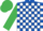 Royal Blue and White check, Emerald Green sleeves and cap