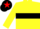 YELLOW, black hoop, black cap, red star