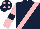 DARK BLUE, PINK sash, PINK sleeves, DARK BLUE armlets, DARK BLUE cap, PINK spots