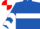 Royal blue, white hoop, chevrons on sleeves, red and white quartered cap