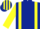 Dark Blue, Yellow braces and sleeves, striped cap